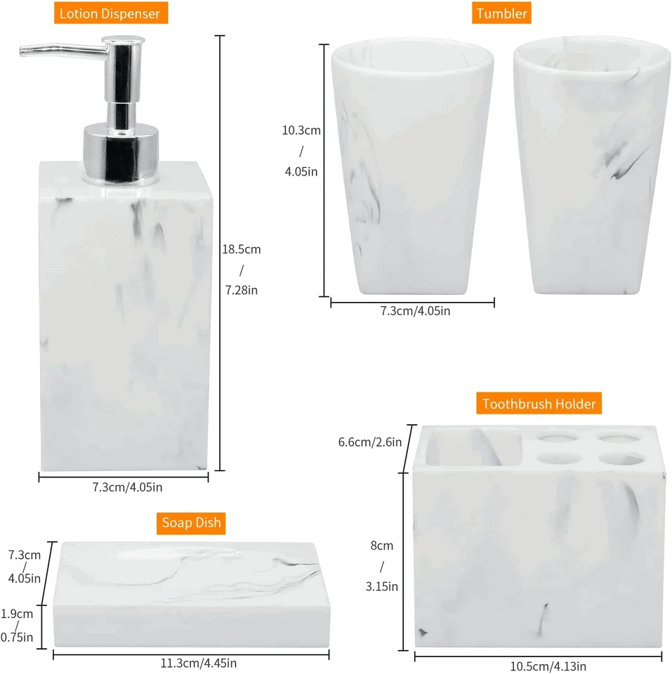 Milan Marble 5-Piece Bathroom Set -