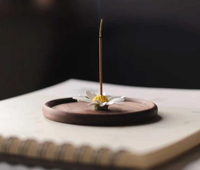 Mini Daisy Flower Incense Holder Tray Set -