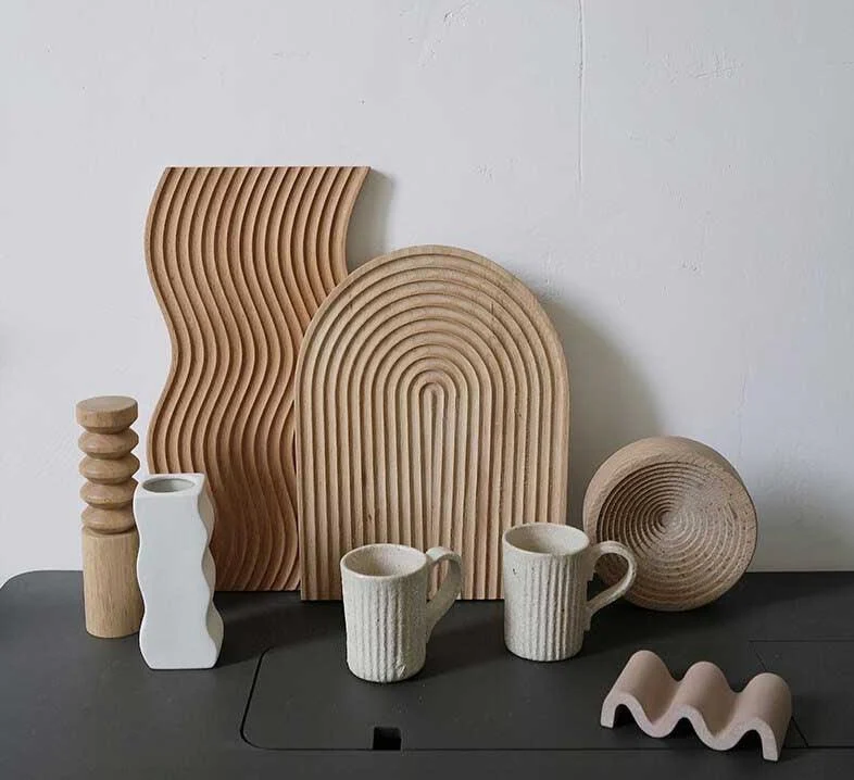 Minimalist Beech Wooden Ripple Wavy Tray -