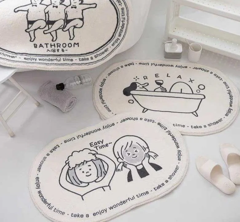 Minimalist Japanese Cartoon Funny Bath Mat -