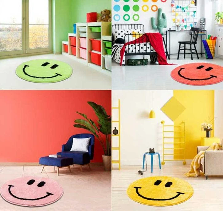 Minimalist Yellow Soft Smiley Face Rug -