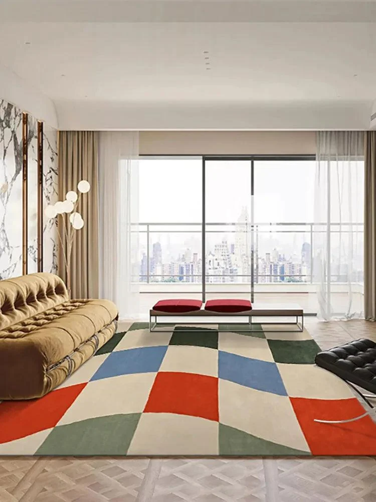 Modern Checkered Rug Carpet Soft for Balcony Home Decoration -