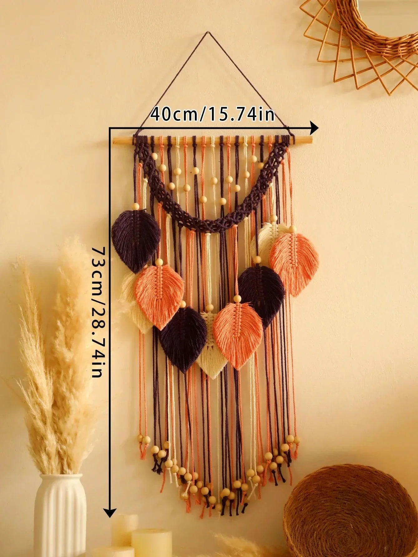 MulticolorLeavesHandWovenWallHanging-Homeko11 Multicolor Leaves Hand Woven Wall Hanging - Homeko