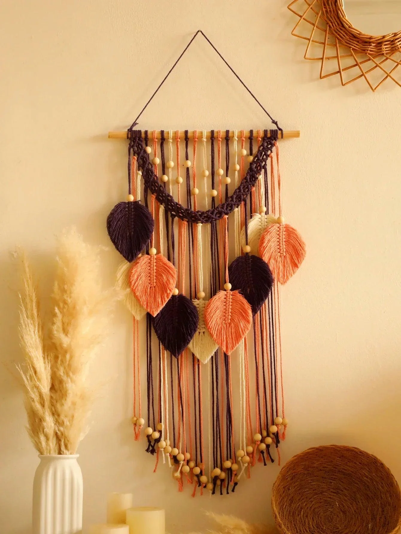 MulticolorLeavesHandWovenWallHanging-Homeko3 Multicolor Leaves Hand Woven Wall Hanging - Homeko