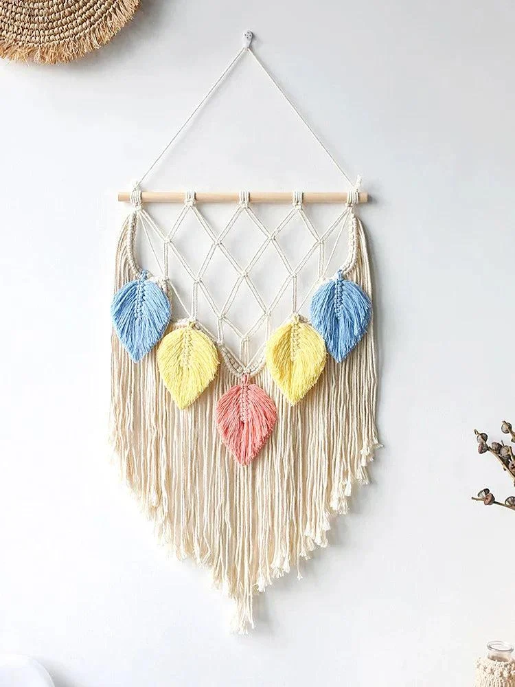 MulticolorLeavesHandWovenWallHanging-Homeko4 Multicolor Leaves Hand Woven Wall Hanging - Homeko