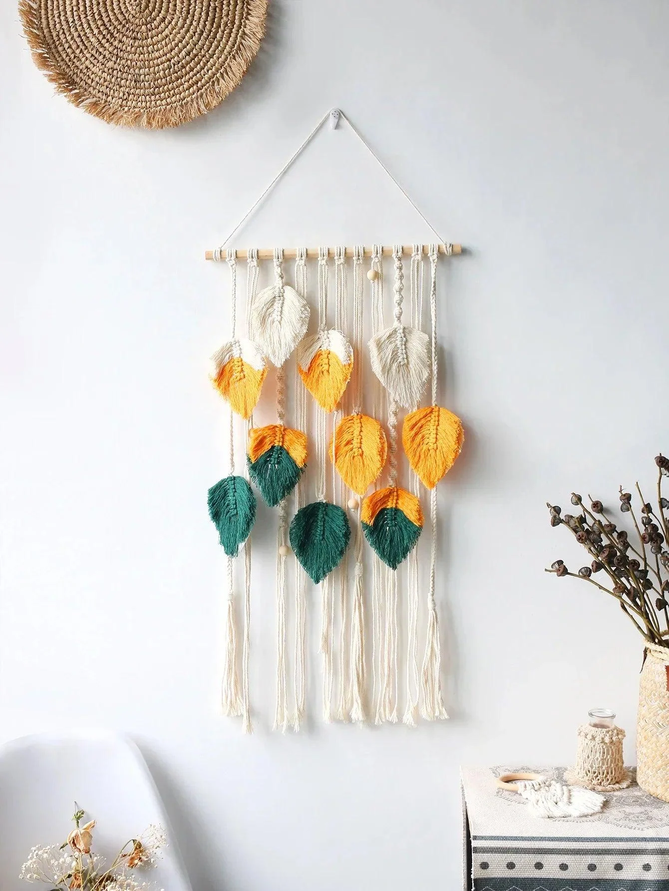 MulticolorLeavesHandWovenWallHanging-Homeko5 Multicolor Leaves Hand Woven Wall Hanging - Homeko