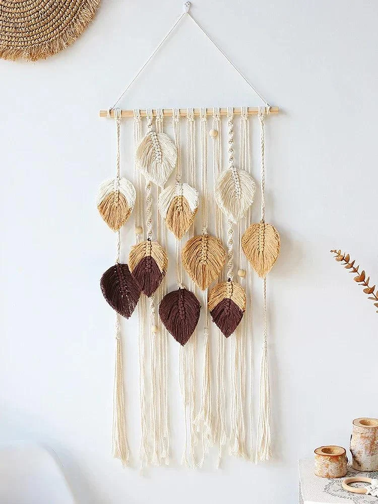MulticolorLeavesHandWovenWallHanging-Homeko6 Multicolor Leaves Hand Woven Wall Hanging - Homeko