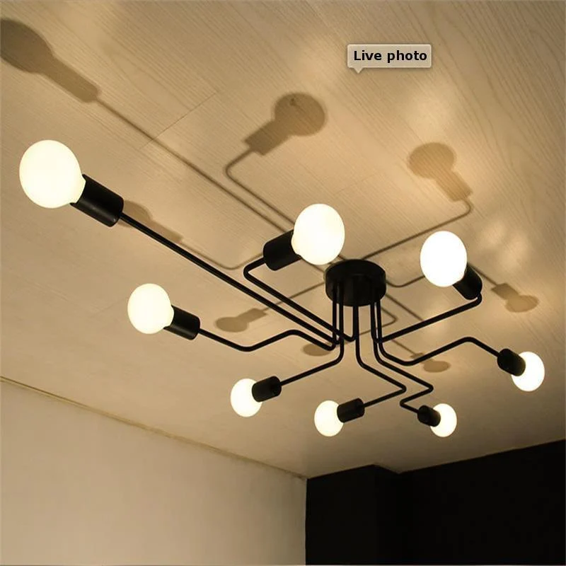 Multiple Rod Metal Chandelier Vintage Iron Ceiling Lamp Edison E27 Bulb Lamparas For Home Lighting Fixture A417247f 99a2 42d5 8175 Bc515d7d2a53