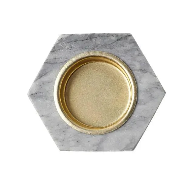 Natural Marble Hexagon Candle Holders -