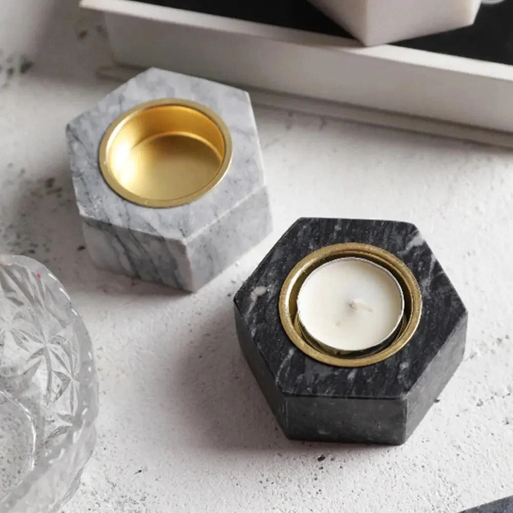 Natural Marble Hexagon Candle Holders -
