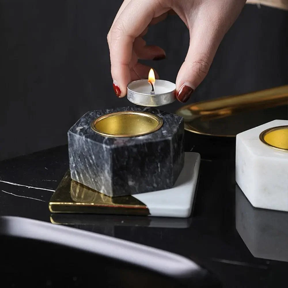 Natural Marble Hexagon Candle Holders -