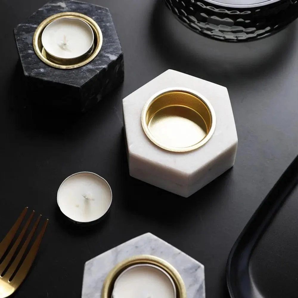 Natural Marble Hexagon Candle Holders -