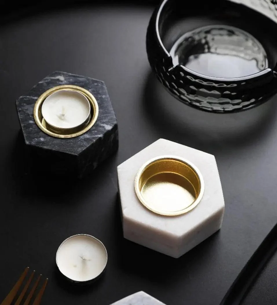 Natural Marble Hexagon Candle Holders -