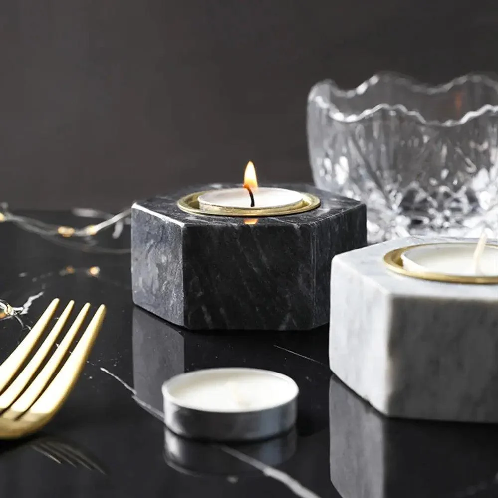 Natural Marble Hexagon Candle Holders -