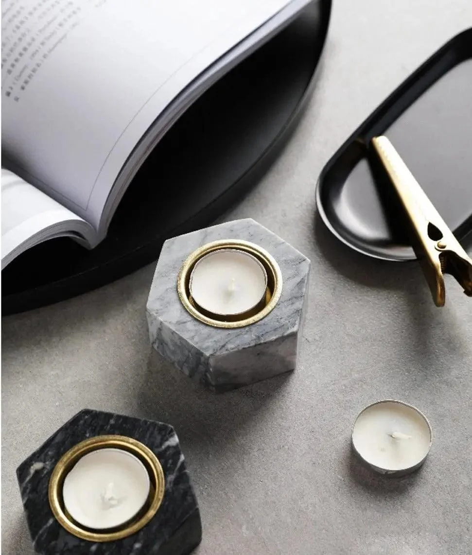 Natural Marble Hexagon Candle Holders -