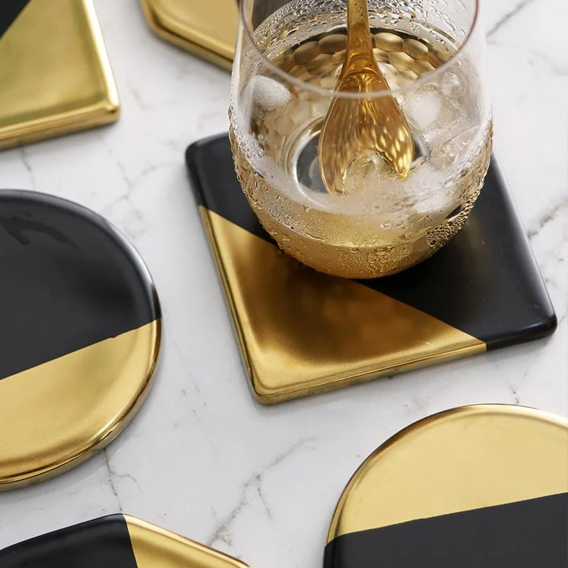 Nordic Style Creative Ceramic Coasters Home Coasters Round Insulation Pad Bowl Mat Gold Plated Anti Hot 1