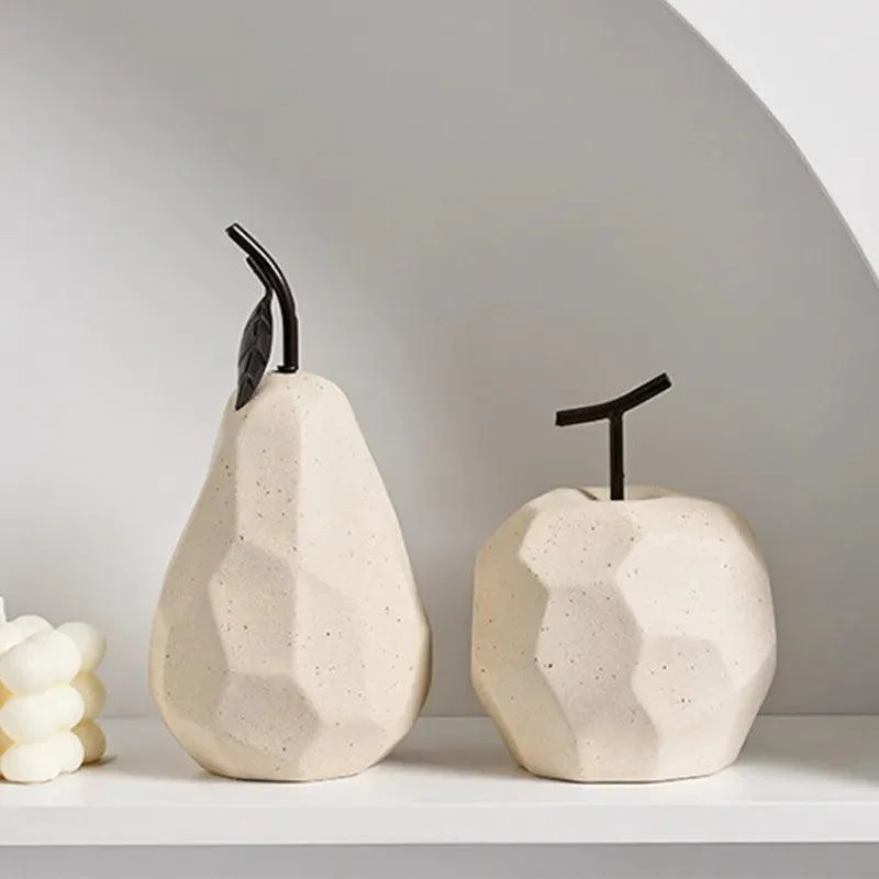 Nordic Hand-Crafted Off White Ceramic Apple and Pear -