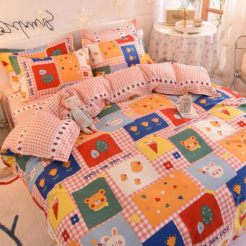 Orange Bedding Set Girls Boys Bed Linen Sheet Plaid Duvet Cover 240x220 Single Double Queen King 7642b982 169d 4730 Aff1 1f3ed89f2533