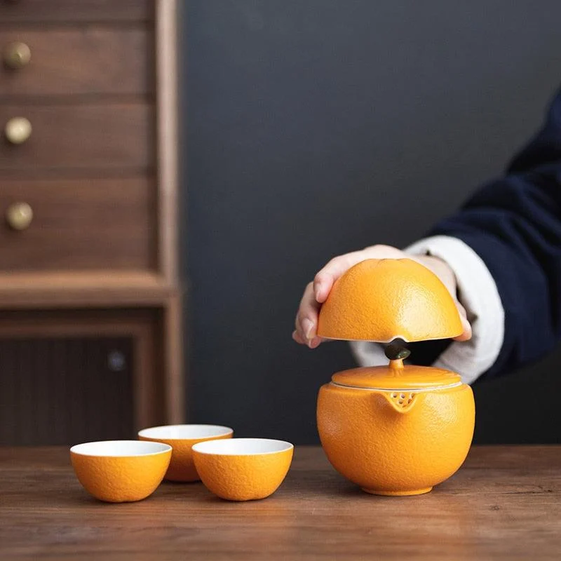 Orange Shape Portable Teapot Set -