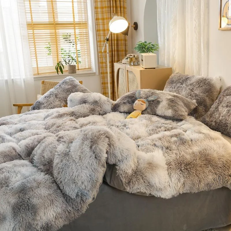 Parure De Lit Ultra Douce En Peluche 4 Pi Ces Avec Housse De Couette En Fausse 539d2827 0f7b 4f44 A882 6f0862b4d642