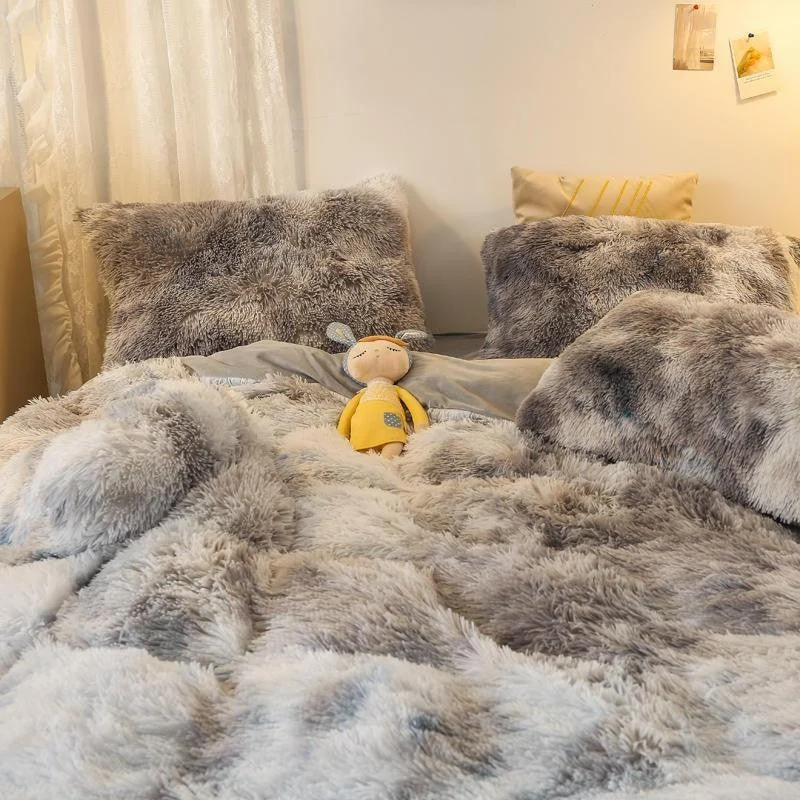 Parure De Lit Ultra Douce En Peluche 4 Pi Ces Avec Housse De Couette En Fausse B10db964 55e6 4e4e Ad61 0dfbd3a0dca8