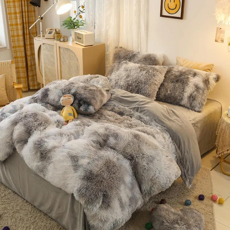 Parure De Lit Ultra Douce En Peluche 4 Pi Ces Avec Housse De Couette En Fausse E02eece4 077b 4846 99c1 0d9ee1d26391