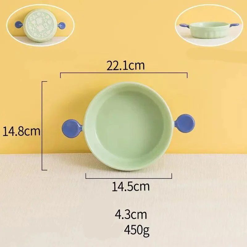 Pastel Ceramic Barbecue Plate with Double Ears -