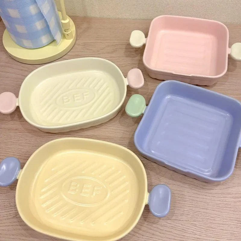 Pastel Ceramic Barbecue Plate with Double Ears -