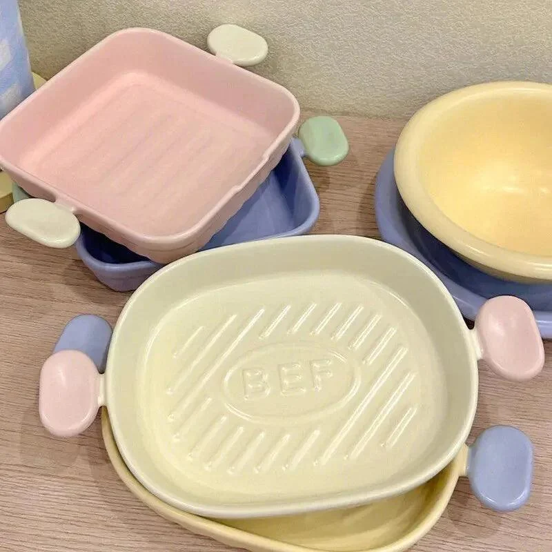 Pastel Ceramic Barbecue Plate with Double Ears -