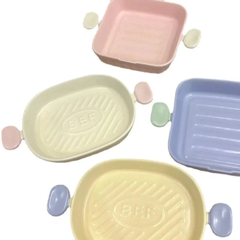 Pastel Ceramic Barbecue Plate with Double Ears -