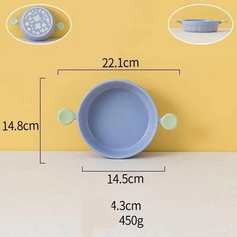 Pastel Ceramic Barbecue Plate with Double Ears -