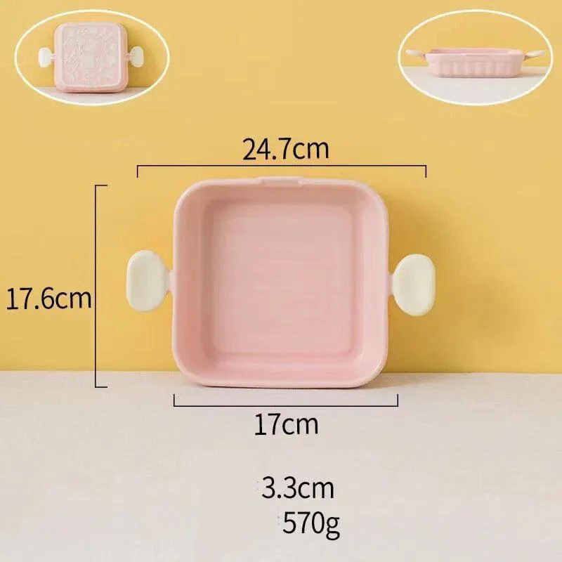 Pastel Ceramic Barbecue Plate with Double Ears -