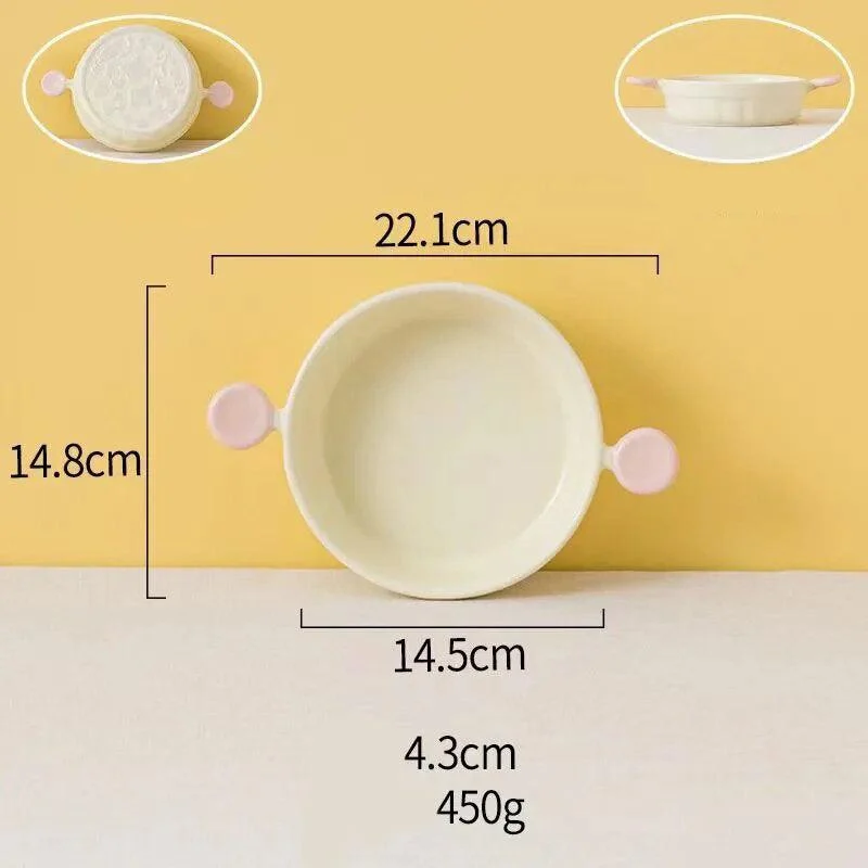 Pastel Ceramic Barbecue Plate with Double Ears -