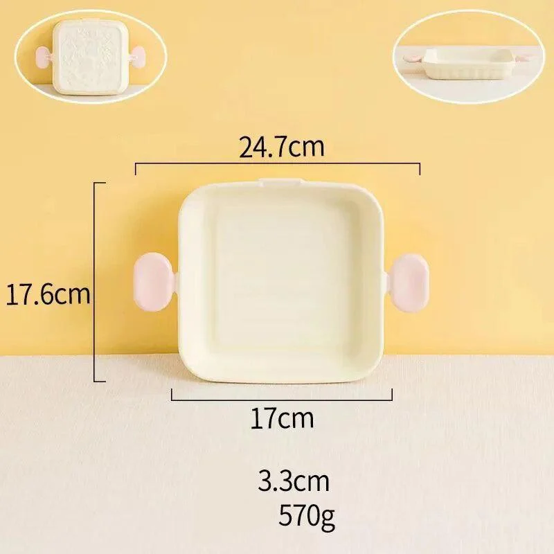 Pastel Ceramic Barbecue Plate with Double Ears -