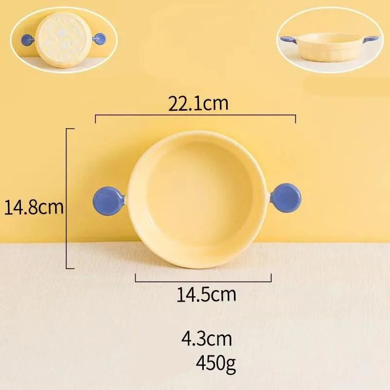 Pastel Ceramic Barbecue Plate with Double Ears -