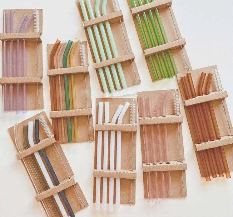 Pastel Reusable Colored Glass Straws Set -