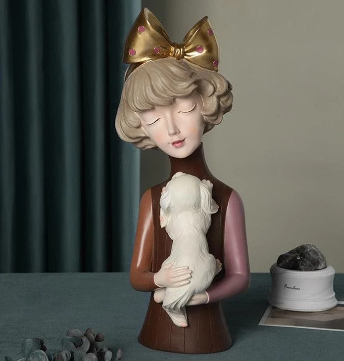 PetLoverGirlSculpture-Homeko4 Pet Lover Girl Sculpture - Homeko