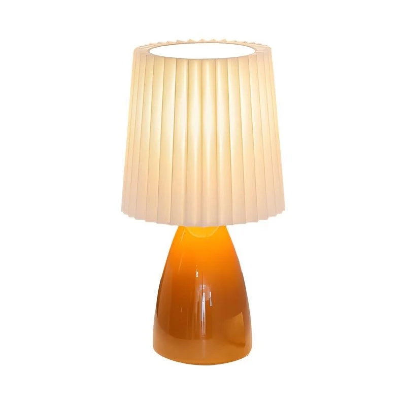 PleatedFabricGlassBaseUSBDimmable1-LightTableLamp-Homeko4 Pleated Fabric Glass Base USB Dimmable 1-Light Table Lamp - Homeko
