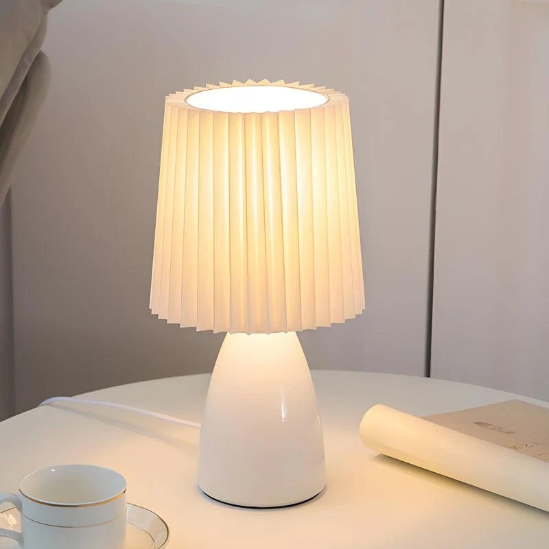 PleatedFabricGlassBaseUSBDimmable1-LightTableLamp-Homeko8 Pleated Fabric Glass Base USB Dimmable 1-Light Table Lamp - Homeko