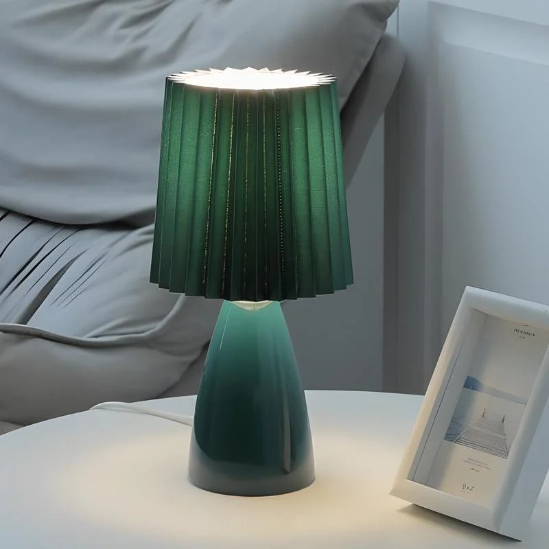 PleatedFabricGlassBaseUSBDimmable1-LightTableLamp-Homeko9 Pleated Fabric Glass Base USB Dimmable 1-Light Table Lamp - Homeko