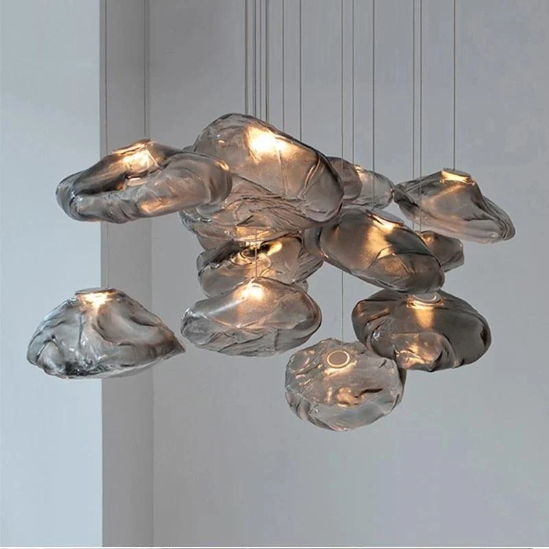 PremiumClearSmokyCloudGreyBlownGlassChandelierLightingHangingLampDecorative-Homeko1 Premium Clear Smoky Cloud Grey Blown Glass Chandelier Lighting Hanging Lamp Decorative - Homeko