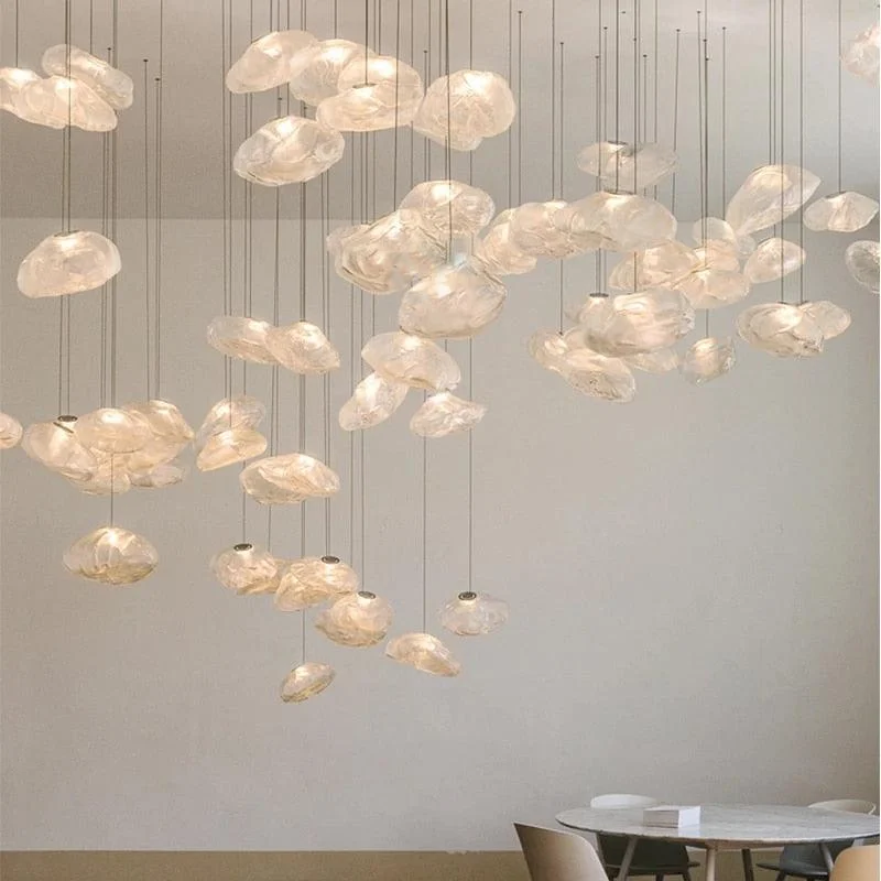 PremiumClearSmokyCloudGreyBlownGlassChandelierLightingHangingLampDecorative-Homeko5 Premium Clear Smoky Cloud Grey Blown Glass Chandelier Lighting Hanging Lamp Decorative - Homeko