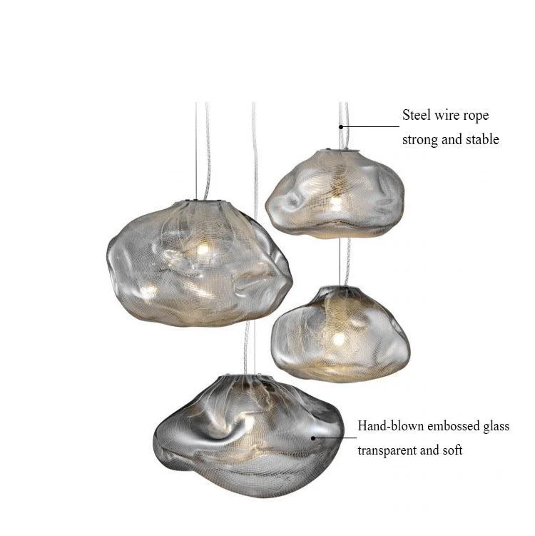 PremiumClearSmokyCloudGreyBlownGlassChandelierLightingHangingLampDecorative-Homeko6 Premium Clear Smoky Cloud Grey Blown Glass Chandelier Lighting Hanging Lamp Decorative - Homeko