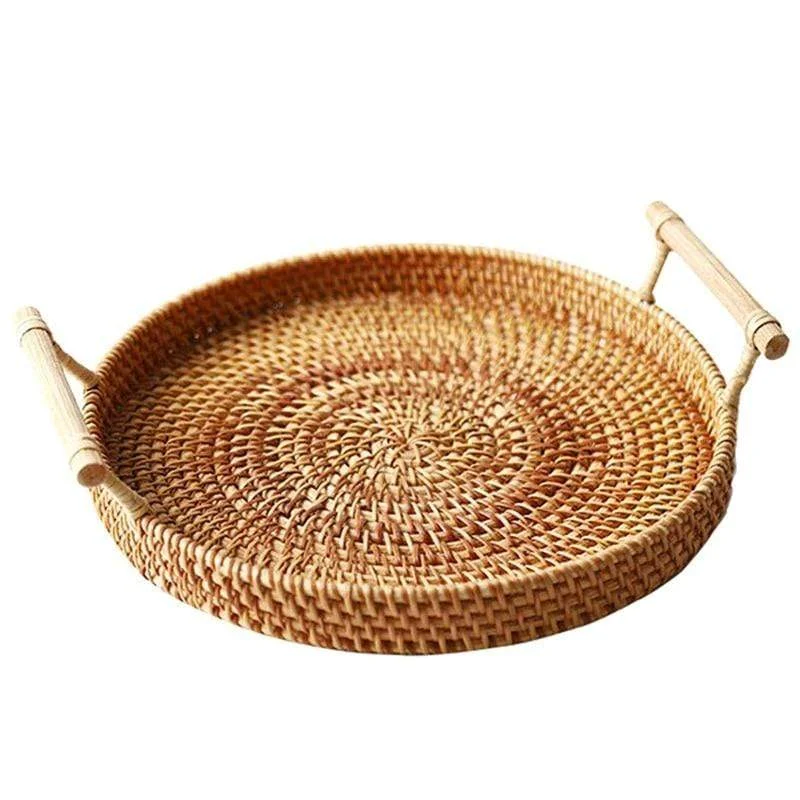 Rattan-Storage-Tray-Round-Basket-with-Handle-Hand-Woven-Rattan-Tray-Wicker-Basket-Bread-Fruit-Food Rattan Storage Tray Round Basket With Handle Hand Woven Rattan Tray Wicker Basket Bread Fruit Food
