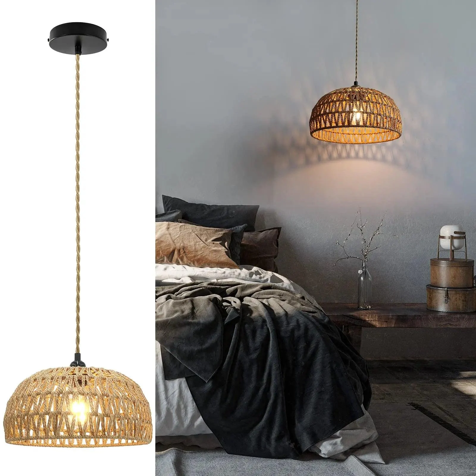 RattanPendantLightingChandelierHangingLampCeilingHandmadeHomeLivingDecor-Homeko2 Rattan Pendant Lighting Chandelier Hanging Lamp Ceiling Handmade Home Living Decor - Homeko