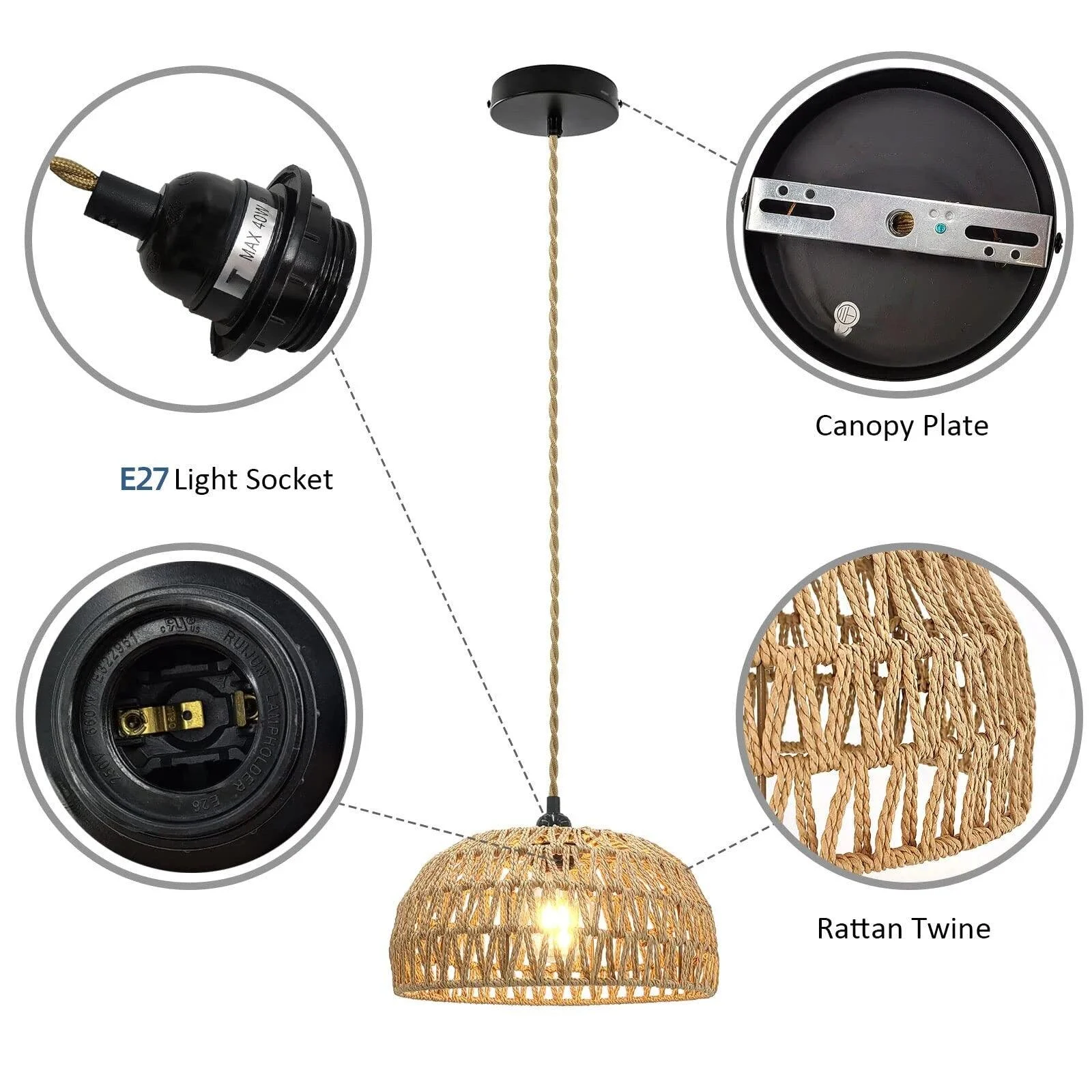 RattanPendantLightingChandelierHangingLampCeilingHandmadeHomeLivingDecor-Homeko7 Rattan Pendant Lighting Chandelier Hanging Lamp Ceiling Handmade Home Living Decor - Homeko