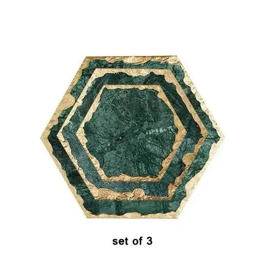 Real Emerald Marble Coaster With Gold Inlay Heat Resistant Decorfaure 1685701872