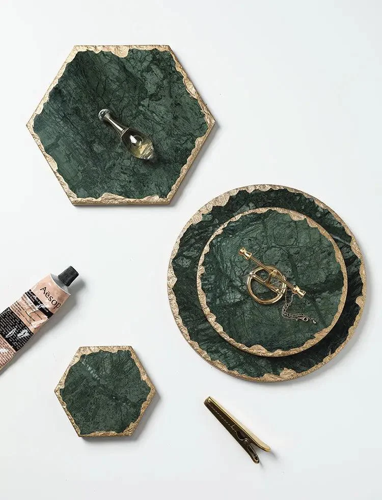 Real Emerald Marble Coaster With Gold Inlay Heat Resistant Decorfaure 1685702086