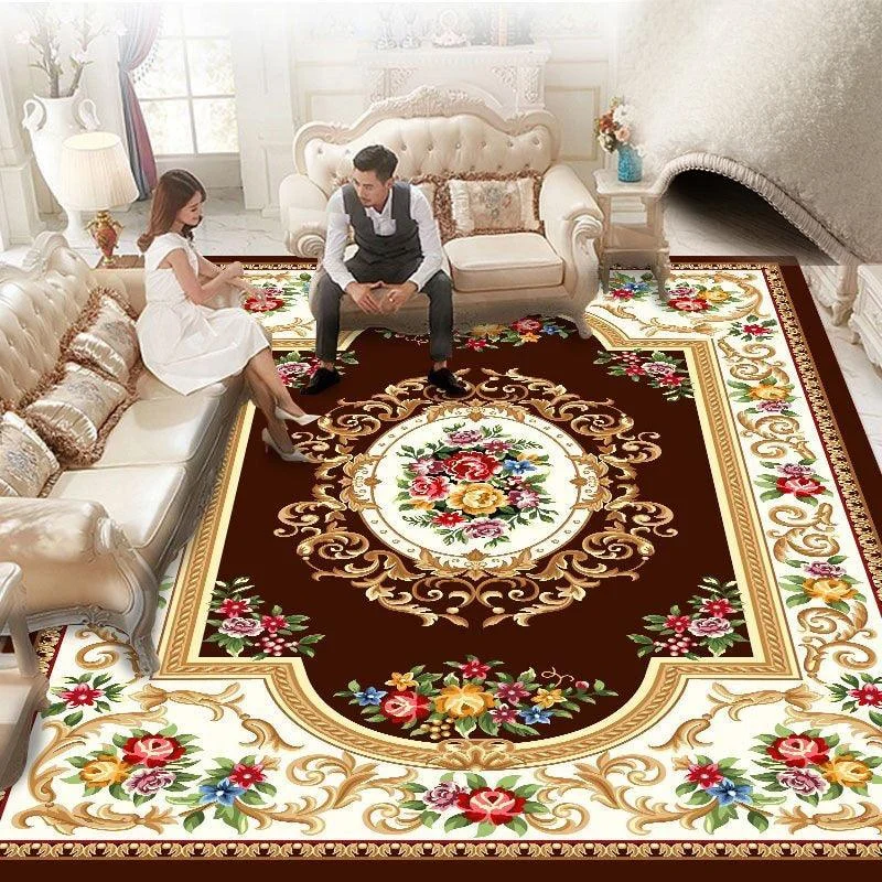 Red Blue Baroque Europe Carpet Thickened Living Room Rugs Large Decor - Homeko