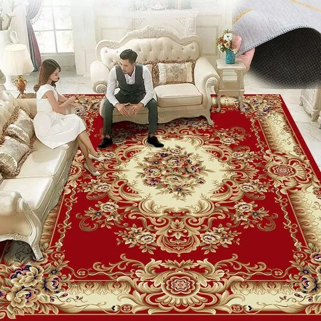 Red Blue Baroque Europe Carpet Thickened Living Room Rugs Large Decor - Homeko